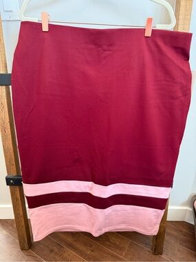 Eloquii Burgundy and Light Pink Colorblock Pencil Skirt